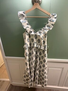 J. Crew Cream Dress with Teal and Navy Floral Print